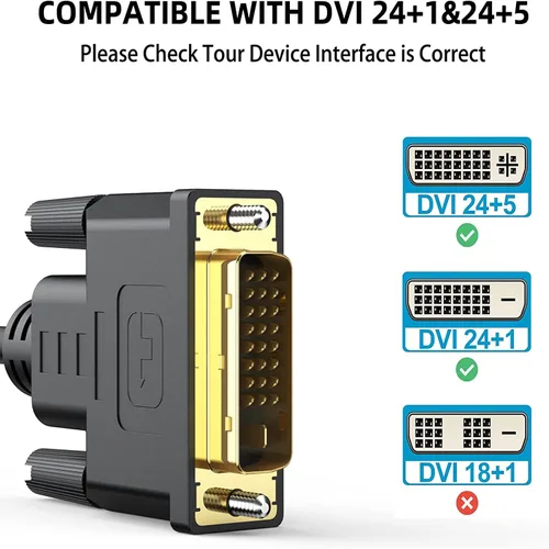 Vista 5 de Cable HDMI a DVI largo de 25 pies, adaptador bidireccional de alta velocidad chapado en oro de 1080p para televisión/monitor/tarjeta
