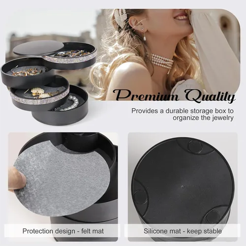 Vista 6 de CONBOLA Organizador de joyas, caja de almacenamiento de joyas pequeña para mujer, soporte para aretes para mujeres, bandeja de joyería giratoria