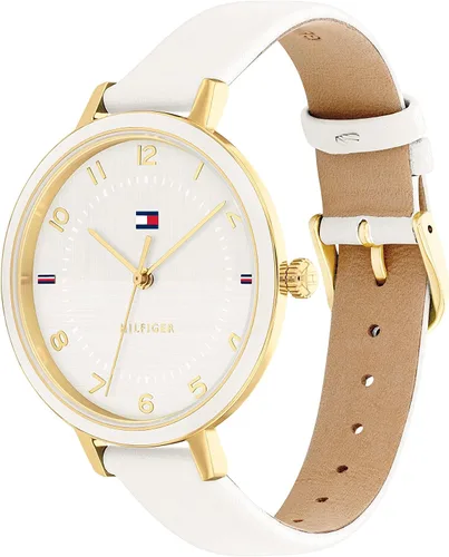 Vista 2 de Tommy Hilfiger Reloj de cuarzo de acero inoxidable y correa de cuero para mujer, color blanco (modelo 1782582), Blanco