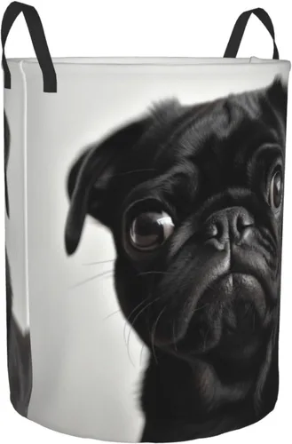 Vista 2 de Cute Black Pug Dog print Circular Hamper Waterproof Storage Bin Organizer Basket Laundry Hamper With Handles For Clothes Toys Small
