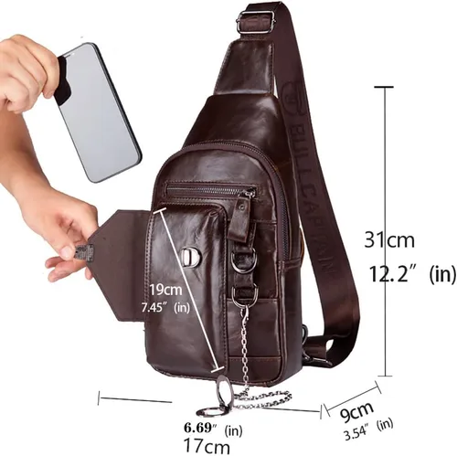 Vista 7 de KPYWZER Vintage Leather Sling Bag Backpack for Men Crossbody Shoulder Chest Day Pack Backpacks