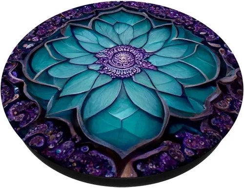 Vista 2 de PopSockets intercambiables con patrón de mandala morado verde azulado