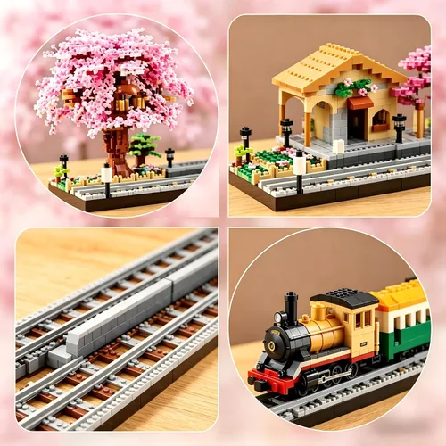Vista 2 de Juego de bloques de construcción de micro bloques de construcción japoneses de cerezo en flor para adultos, modelo de mini ladrillos, casa