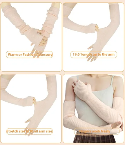 Vista 28 de Guantes cálidos de cachemira de brazo largo para mujer, guantes de invierno acogedores sin dedos, calentadores de brazos suaves, gran regalo