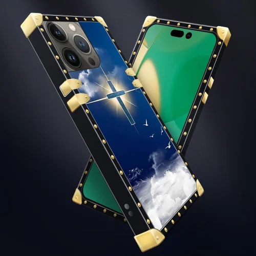 Vista 6 de Funda compatible con iPhone 15 Pro Max (6.7 pulgadas), patrón de fe cristiana de Jesús, dorado, de lujo, suave TPU duro, parte trasera