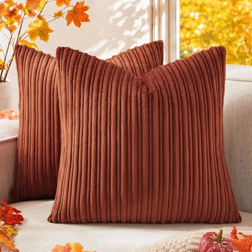 Vista 19 de Kevin Textile - Fundas de almohada de pana a rayas de 16 x 16 pulgadas, paquete de 2, color rosa bebé