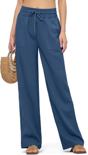 Vista 37 de Willit Pantalones de lino para mujer, pantalones palazzo de pierna ancha Khaki - Actualización