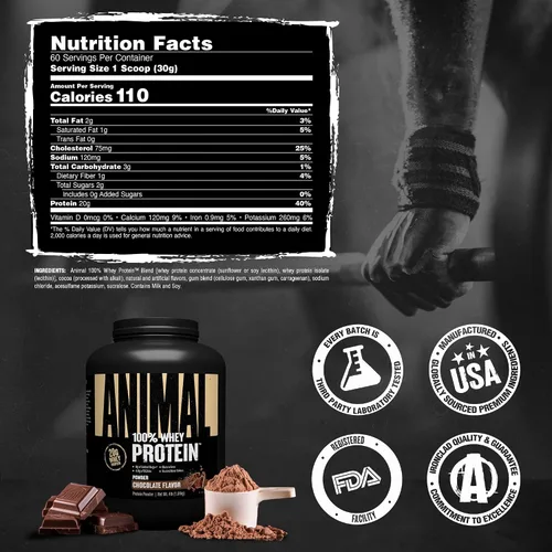 Vista 7 de Animal 100% Proteína de Suero en Polvo – Mezcla de suero para pre-entrenamiento o post-entrenamiento, recuperación o reemplazo de comida bajo
