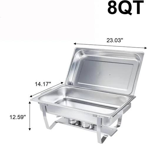 Vista 6 de Juego de 4 platos para bufé de roce de plato: calentador de alimentos de acero inoxidable de 9 cuartos de galón - Servidores de buffet de 9 cuartos