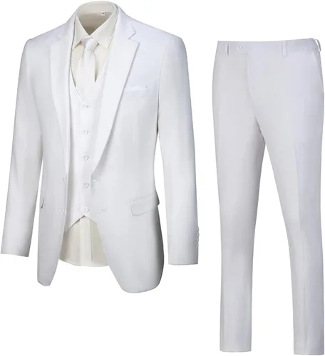 Vista 6 de Furuyal Traje de lino de 3 piezas vintage retro para boda, trajes de graduación, chaqueta ajustada, chaqueta de esmoquin para novio