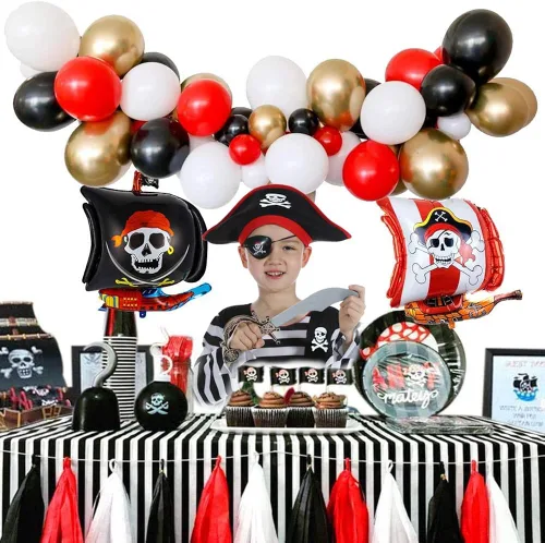 Vista 5 de SPUNICOS Disfraz de pirata para niños con sombrero de pirata parche ocular cutlass pirata