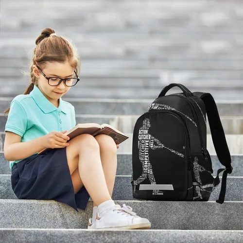 Vista 8 de Mochila para niños y niñas, mochilas escolares para estudiantes, bolsa para computadora portátil, mochila casual, mochila con doble cremallera