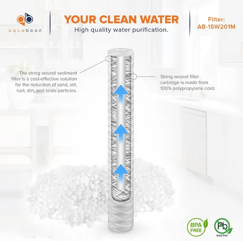Vista 5 de Aquaboon Cartucho de filtro de agua para heridas de cuerda de 1 micrón, 20 x 2.5 pulgadas, reemplazo del filtro de agua para toda la casa