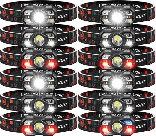 Vista 7 de Linterna Frontal Recargable Paquete de 2, 3000 Lúmenes Linterna Frontal Ultraligera Brillante con Luz Blanca y Roja, Faro LED con Sensor