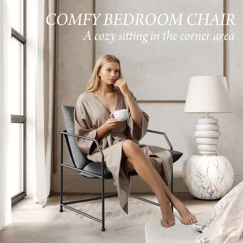 Vista 7 de Silla de acento para sala de estar, sillas cómodas de lectura para dormitorio, silla de salón tapizada, silla de brazo moderna de mediados de siglo