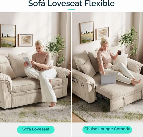 Vista 4 de LINSY HOME Sofá modular con cama extraíble, sofá biplaza modular de pana grande, reposabrazos ancho, sofá modular de 62 pulgadas y 2 asientos