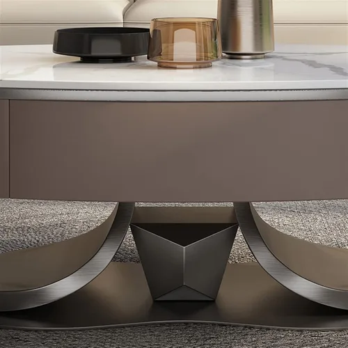 Vista 5 de Mesa auxiliar para sofá de sala de estar, mesa auxiliar ovalada de lujo con mesa de pizarra, mesa de centro moderna para sala de estar con cajones