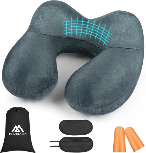 Vista 11 de flintronic Almohada inflable de viaje, almohada inflable de viaje para avión, soporte de cuello de terciopelo suave, almohada ergonómica ligera