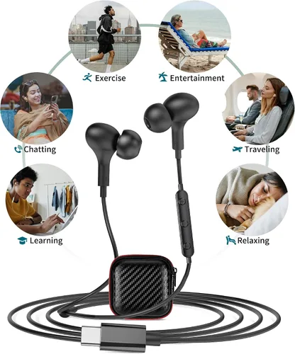 Vista 8 de APETOO Auriculares USB C para Samsung Galaxy S24 Ultra S23 FE S22 S21 A55 A54 A53 Auriculares magnéticos con cable con cancelación de ruido