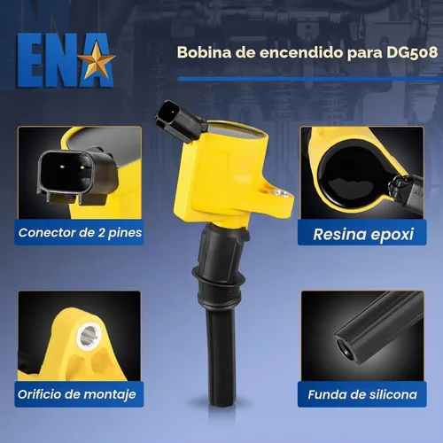 Vista 2 de ENA Paquete de 8 bobinas de encendido amarillas compatibles con Lincoln, Mercury, Ford, Mustang, Crown Victoria, E150, E250, Expedition, Explorer