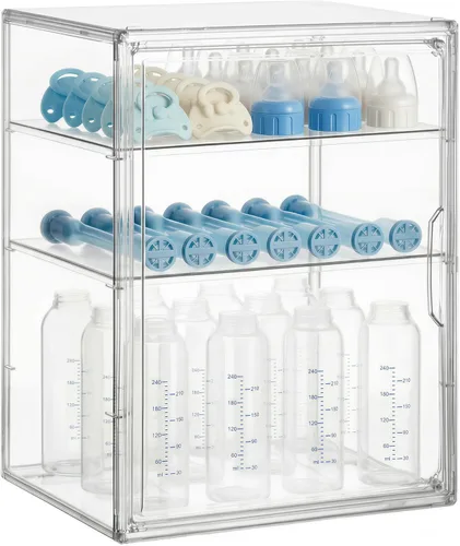 Vista 11 de HBlife Organizador de almacenamiento para biberones de bebé, soporte de pared, 3 niveles ajustables de acrílico transparente, estación