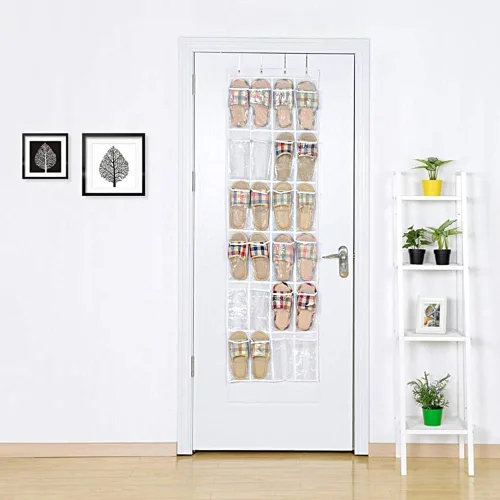 Vista 7 de Organizador de zapatos de 24 bolsillos para colgar sobre la puerta, organizador plegable con ganchos, soporte de malla colgante resistente