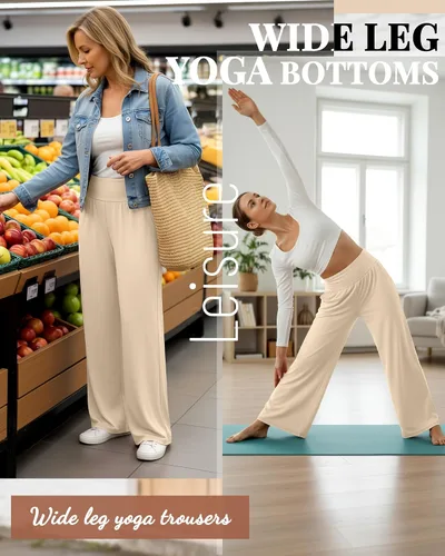 Vista 115 de Neer - Conjunto de 3 pantalones de yoga de pierna ancha para mujer - Pantalones deportivos cómodos, holgados, de cintura alta y casuales