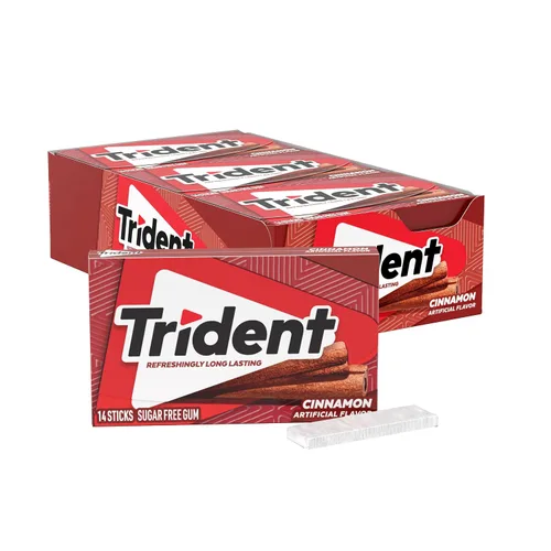 Vista 31 de 12 paquetes de 14 unidades cada uno; es decir, en total son 168 unidades de goma de mascar Trident Bubblegum sin azúcar sabor chicle. Accesorios