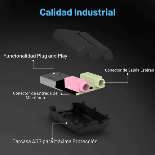 Vista 4 de SABRENT Adaptador de sonido estéreo externo de Sabrent USB para Windows y Mac. Enchufe y juega no se necesitan controladores. (AU-MMSA) USB audio