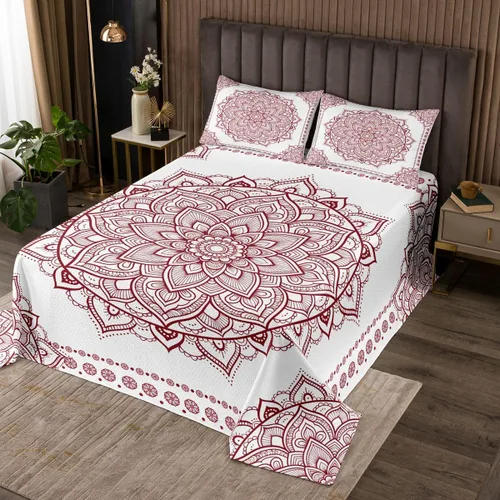 Vista 9 de Erosebridal Juego de colcha de mandala rosa tamaño individual para niñas y mujeres, juego de ropa de cama floral hippie juego de colcha estética