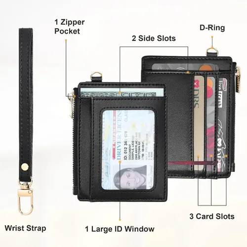 Vista 3 de Sodsay Estuche para tarjetas, cartera delgada con bolsillo frontal, para mujer, sujetatarjetas con llavero