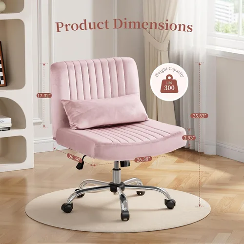 Vista 2 de Silla cruzada de terciopelo con ruedas, silla de oficina de lujo con patas cruzadas, cómoda silla de escritorio para oficina en casa, silla de Rosa