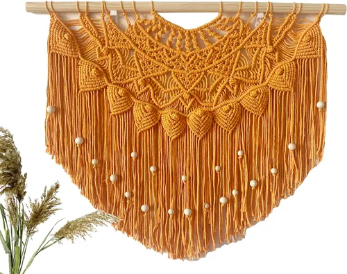 Vista 7 de Youngeast Cortina grande de macramé para colgar en la pared, estilo bohemio, con cuentas para ventana, macramé, cabecero, sala de estar, decoración