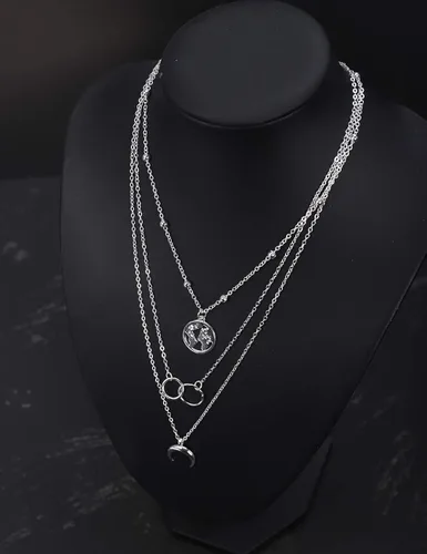 Vista 3 de fxmimior - Collar de 2 niveles con diseño de luna, colgante de plata y oro, para mujeres y niñas