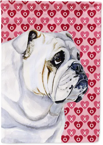 Vista 197 de Caroline's Treasures SS4484GF Bandera de jardín con diseño de bulldog inglés y corazones para el Día de San Valentín, bandera decorativa para patio