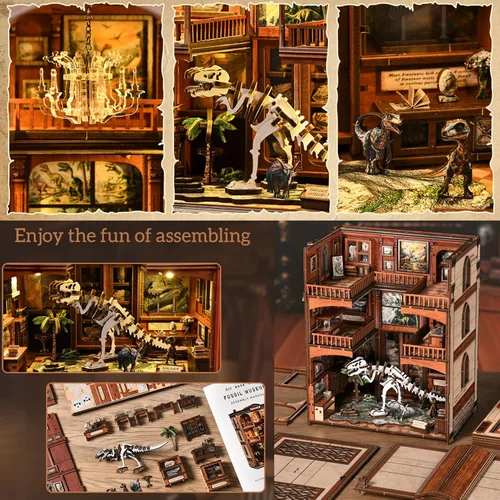 Vista 5 de ISSEVE Kits de rincón de libros para adultos, kit de bricolaje para casa de muñecas en miniatura, rompecabezas de madera 3D, construcción de modelos