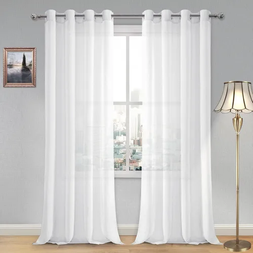 Vista 125 de DWCN Cortinas traslúcidas color verde frijol para sala de estar y dormitorio - Cortinas voile con aspecto de lino sintético con ojales en la parte