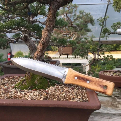 Vista 4 de Bonsai Outlet Tinyroots - Cuchillo Hori Hori para jardinería, herramientas de jardín multiusos utilizadas para excavar, cortar y deshierbar, acero