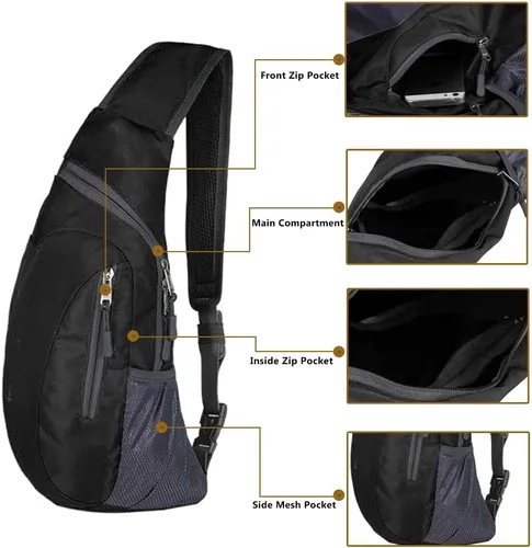 Vista 3 de Peicees Bandoleras para hombre y mujer, mochila de hombro, mini bolsa de día en el pecho, paquete de cuerpo cruzado pequeño