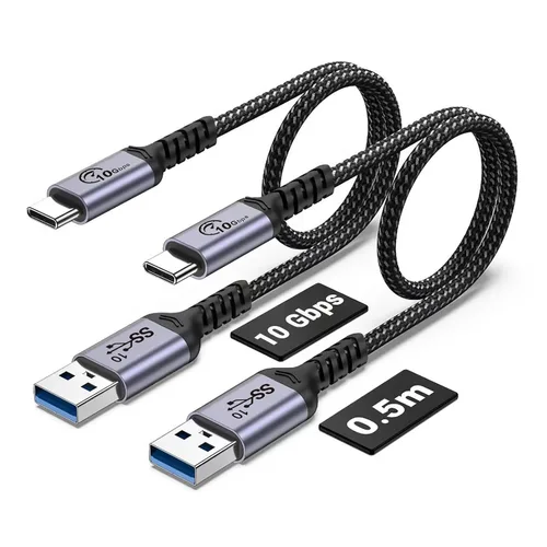 Vista 7 de Android Auto & CarPlay - Cable USB C de 10 Gbps 60 W PD de 1.5 pies (paquete de 2, negro), USB 3.1 Gen 2 a USB-A, cable de carga rápida compatible