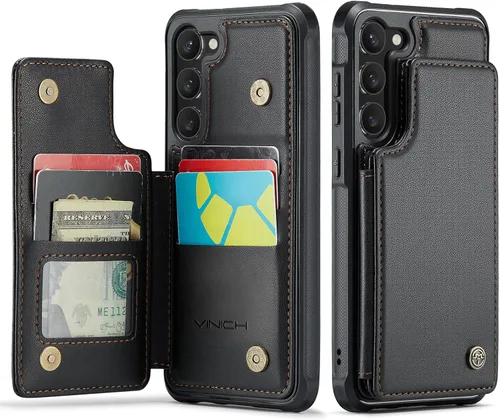 Vista 12 de Vinich - Funda tipo cartera para Samsung Galaxy S23 con tarjetero, color negro Ranuras de crédito con bloqueo RFID, soporte para teléfono a prueba