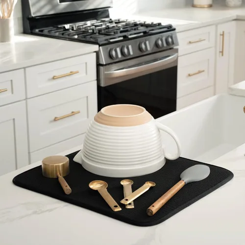 Vista 2 de S&T INC. Tapete de microfibra para secado de platos, reversible y absorbente para cocina, de 16 x 18 pulgadas, color negro