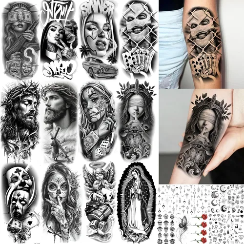 Vista 10 de COKTAK 6 Piezas/Lote Adhesivos Temporales Únicos de Henna Negra para Adultos, Mujeres, Niñas, Pluma, Mandala, Flor, Arte Corporal, Tatuajes Grandes
