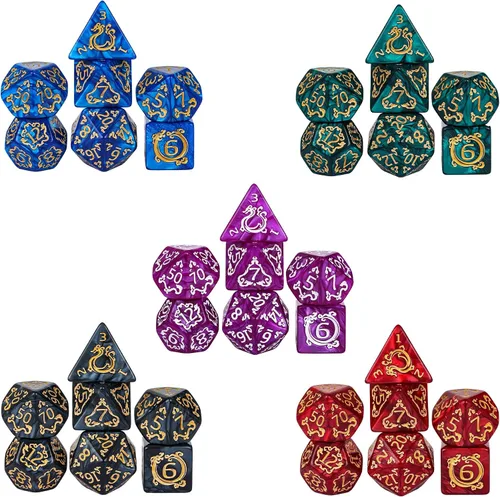 Vista 15 de Juego de 10 dados poliédricos DND (70 piezas) con 2 bolsas de cuero, juego de dados D&D para Calabozos y Dragones, juegos de mesa RPG