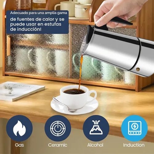 Vista 4 de 2 Tazas Moka de Acero Inoxidable 100ml Cafetera de Espresso Italiana para Estufa Cafeteras Moka Percolador Cafetera Greca para Estufa de Inducción