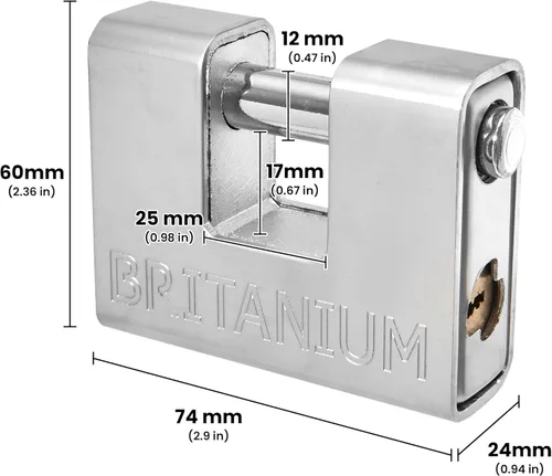 Vista 2 de Britanium® BRP74 [blindado] Candado de alta seguridad - [Cilindro antitaladro] - Cerradura resistente para unidad de almacenamiento con espacio