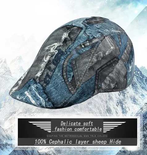 Vista 6 de Sombrero de Newsboy para hombre, proceso de impresión de cuero genuino, boina de hiedra camionero Gatsby Golf Cabbie Gorra plana
