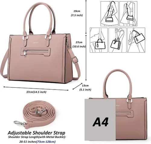 Vista 6 de TANTOMI Structured Satchel Purses for Women, Medium Vegan Leather Top Handle Handbag with Pockets, Classy Work Bag for Ladies