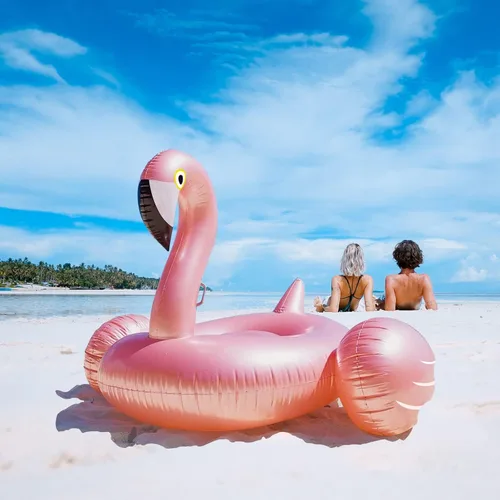 Vista 7 de Flotador inflable gigante de flamenco para piscina, flotador de piscina con válvulas rápidas, balsa flotante de natación, sala de estar, decoración
