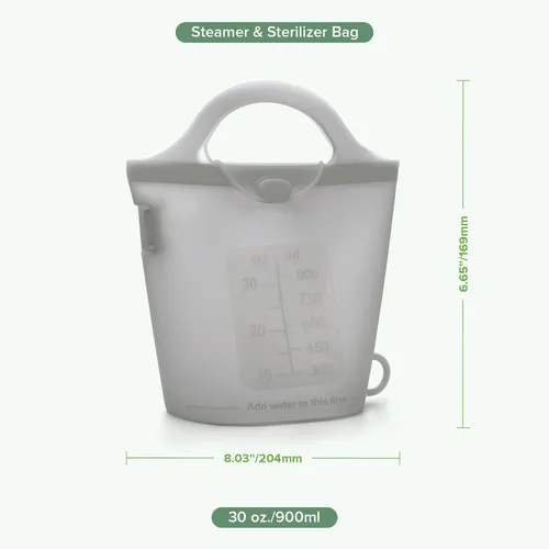 Vista 9 de Bolsa de vaporización y esterilización de microondas de silicona Haakaa para viajes, bolsas de vaporización de silicona reutilizables de 30oz/900ml